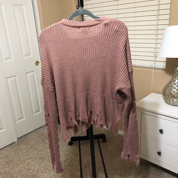 F21 Mauve Distressed V-Neck Sweater NWT - Picture 2 of 9